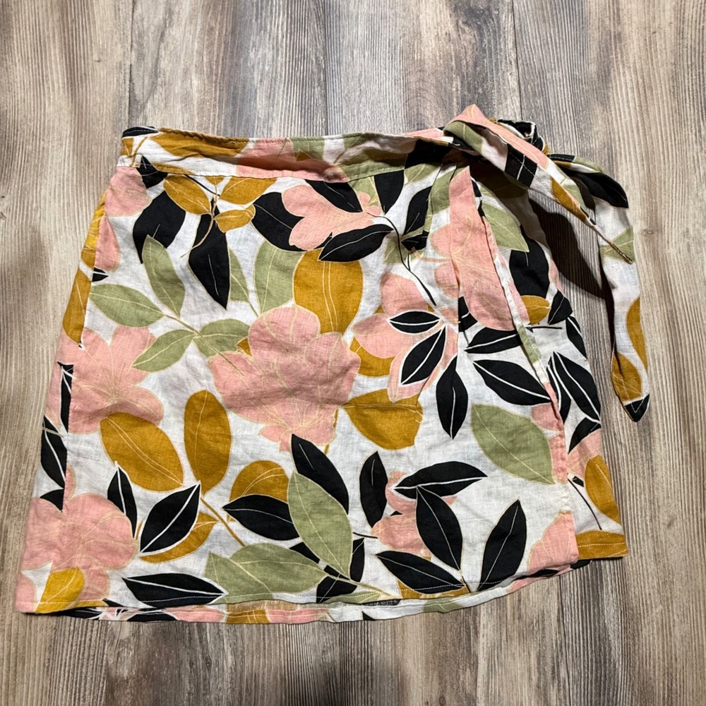 Rachel Zoe Wrap Skirt Floral Linen Boho Coastal